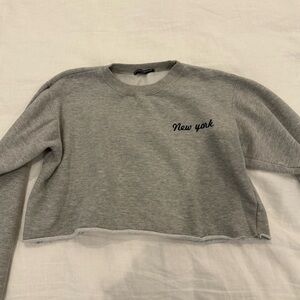 Gray Cropped ‘New York’ Crewneck